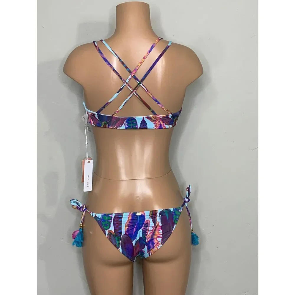 New. Pilyq feather teeny halter bikini.
